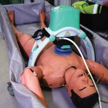 a training dummy in the facility’s postmortem cold-bath, with an automated respirator to aid the circulation of anticoagulants. phm0412 du17 md