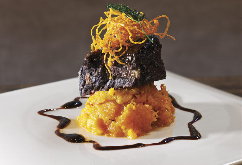 short-rib appetizer with butternut  squash puree