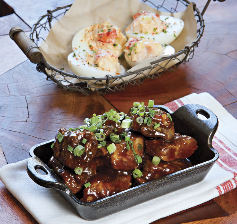 barbecue rib tips and lobster-studded deviled eggs