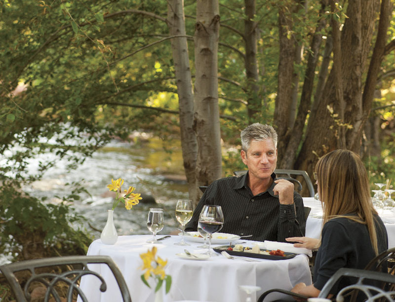 Photos by Laura Segall; Outdoor dining at L'Auberge Restaurant in Sedona
