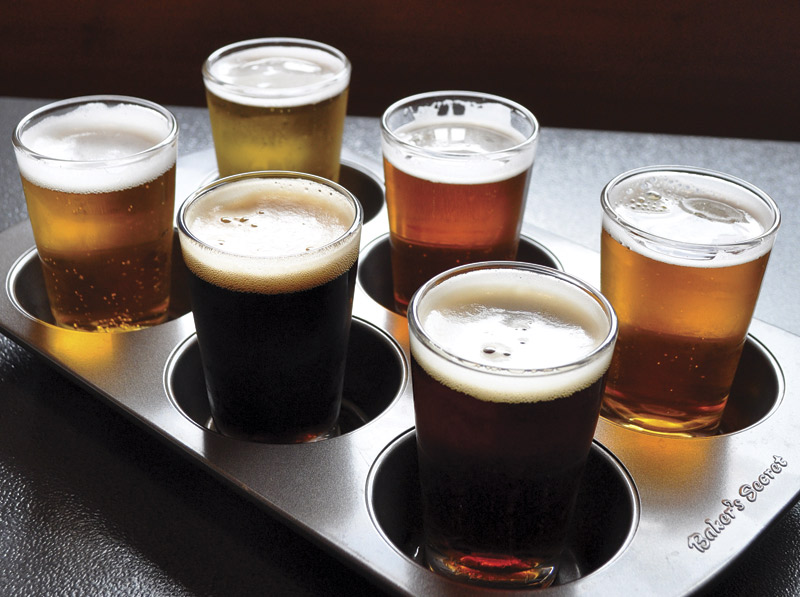 Photo By Nicole Roegner, A flight of craft beer at Lumberyard Brewing Company