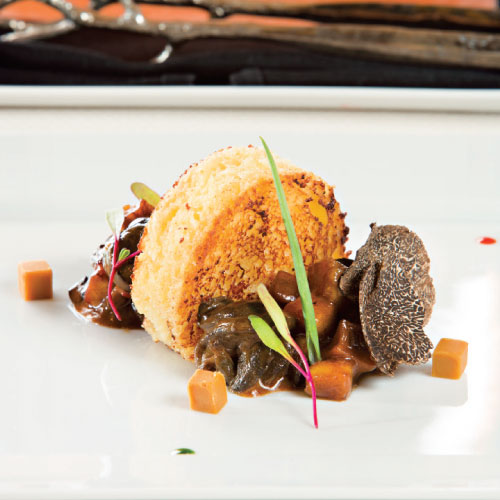 escargot with truffle, wild mushrooms and caramel goat cheese