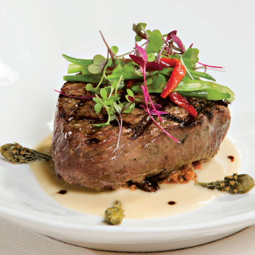 Grilled Tenderloin of Tribal Buffalo with a Smokey Almond cocktail