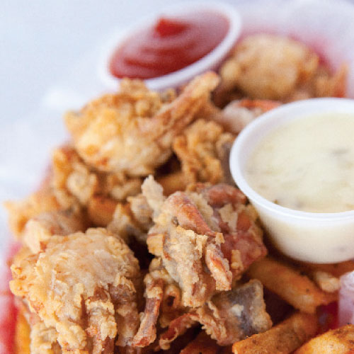 fried shrimp with sweet potato fries