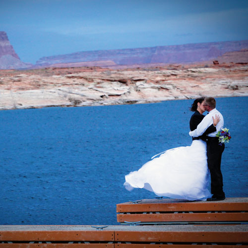 A couple of folks getting hitched on Lake Powell