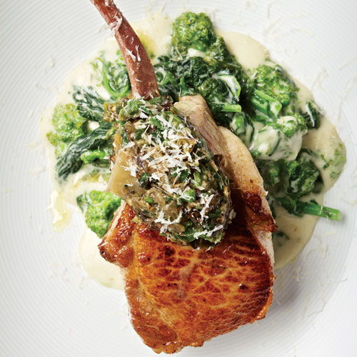 12 oz. pork chop with broccoli rabe