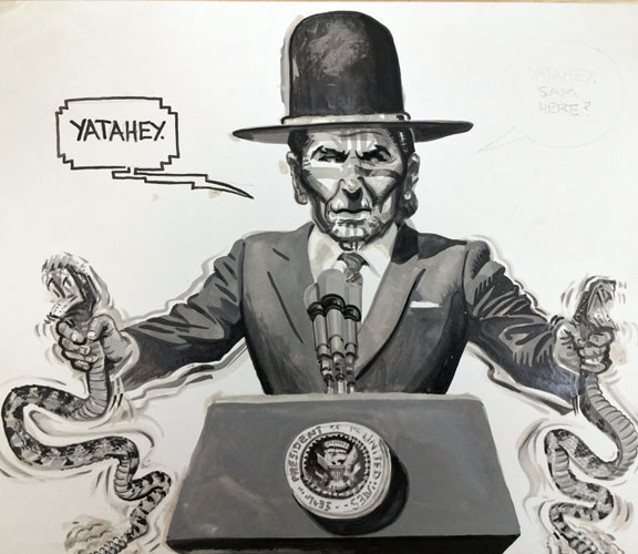 Bell’s cartoon imagining of Ronald Reagan reaching out to Navajo people PHM0315PF11