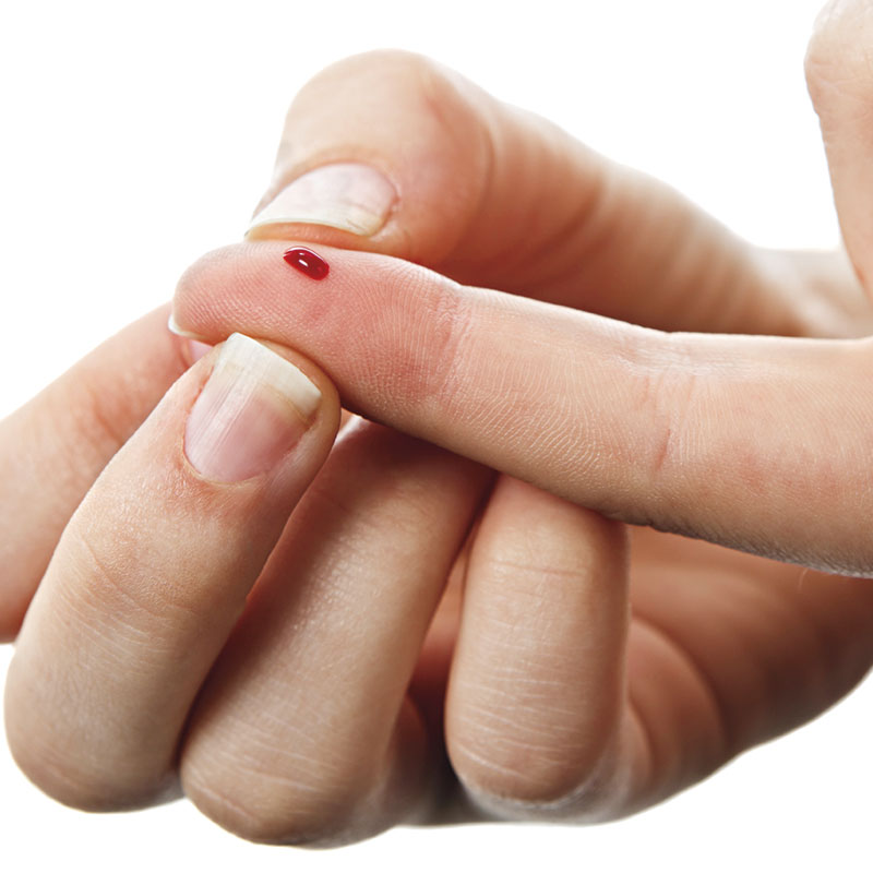 This small drop of blood is about the same amount needed for a Theranos blood test.