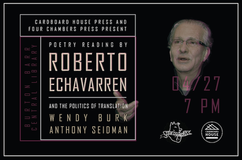 Roberto Echavarren event flyer. Photo courtesy Cardboard House Press.