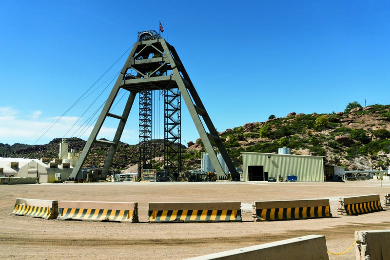 The headframe above Resolution Mine’s shaft No. 10 hoists people and equipment in and out of the mine. Photo by Mark Lipczynski