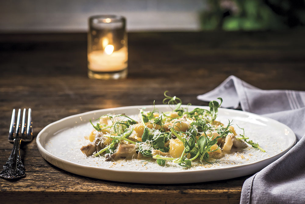Chicken and dumplings at Restaurant Progress; photo by Rob Ballard