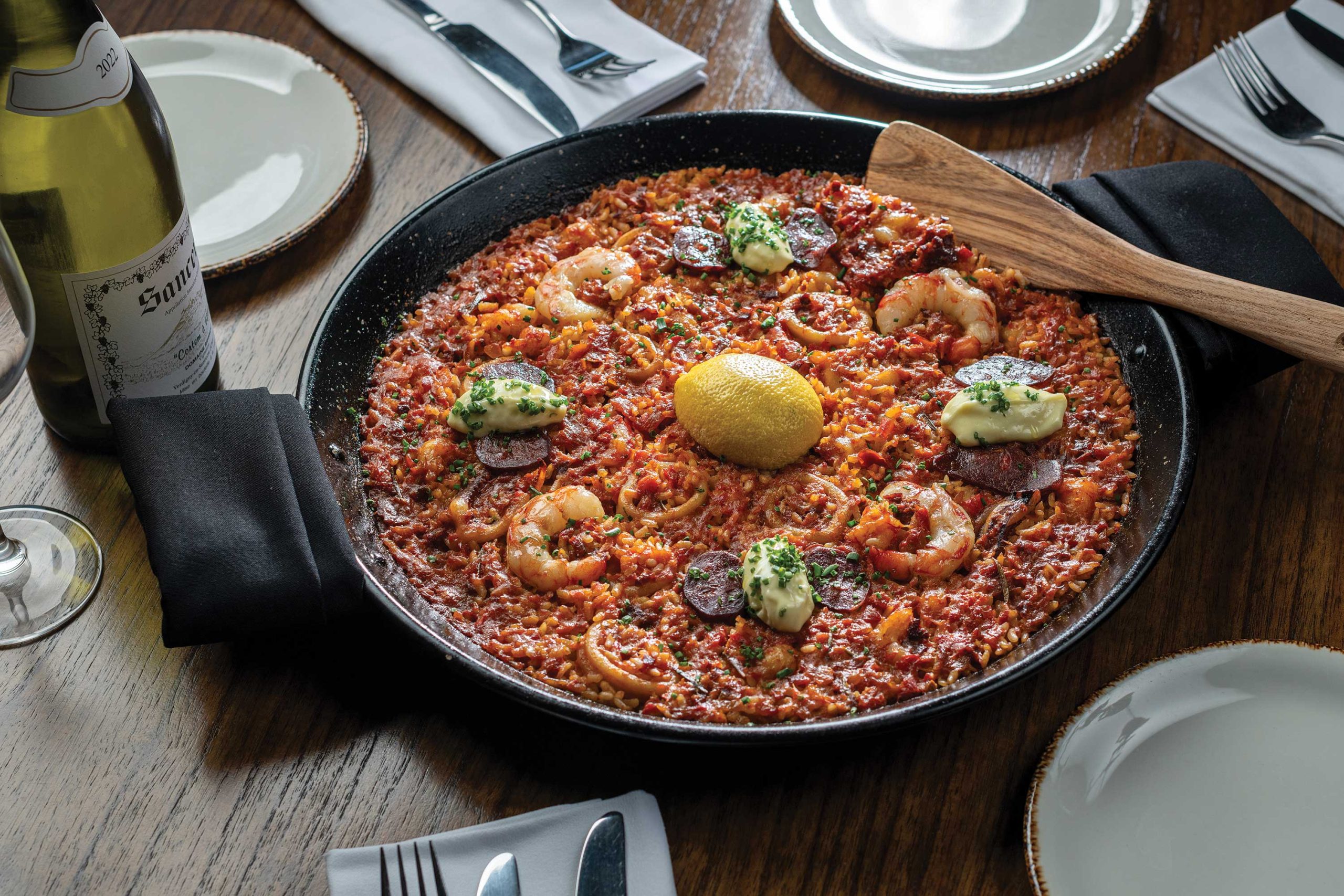 Paella with shrimp and sausage Paella with shrimp and sausage