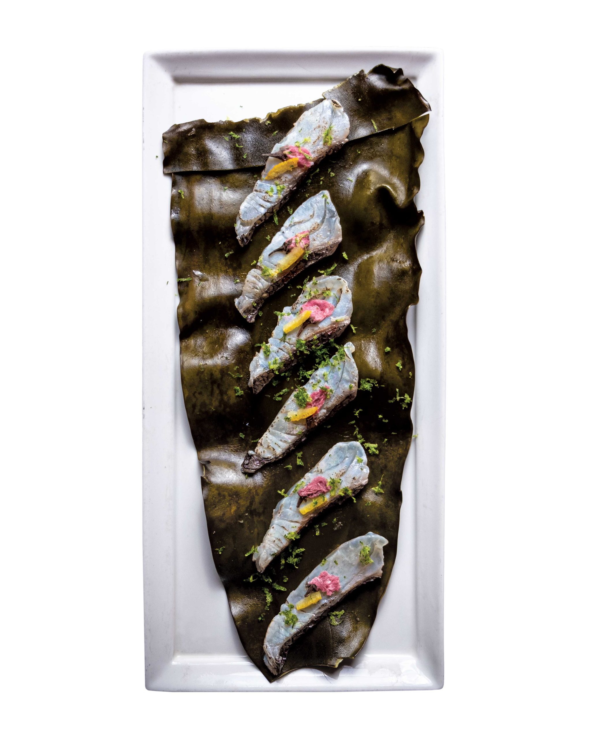 Kelp-cured sea bream with salt-pickled cherry blossoms