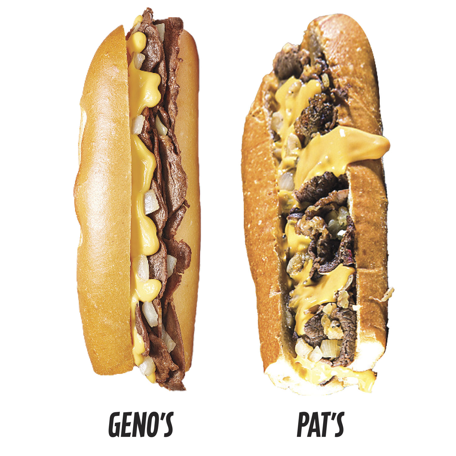 photo courtesy Geno’s Steaks; Pat’s King of Steaks photo courtesy Geno’s Steaks; Pat’s King of Steaks
