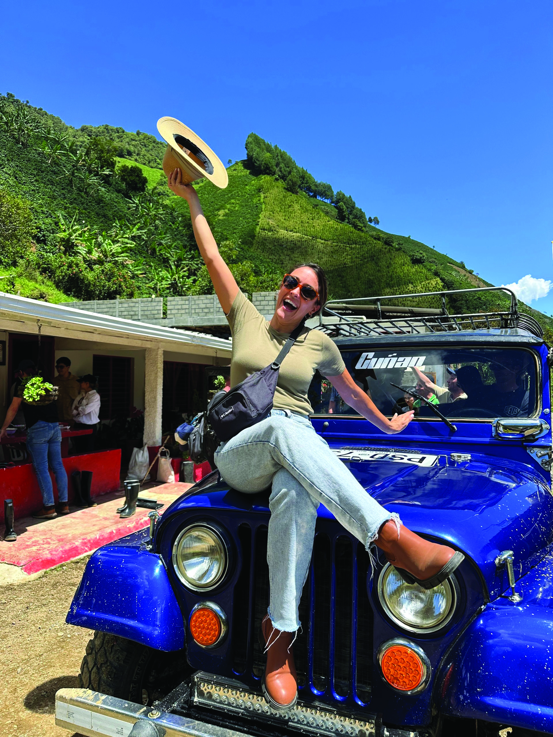 Peixoto Peters on her Jeep tour of the Cafelumbus coffee farm Peixoto Peters on her Jeep tour of the Cafelumbus coffee farm