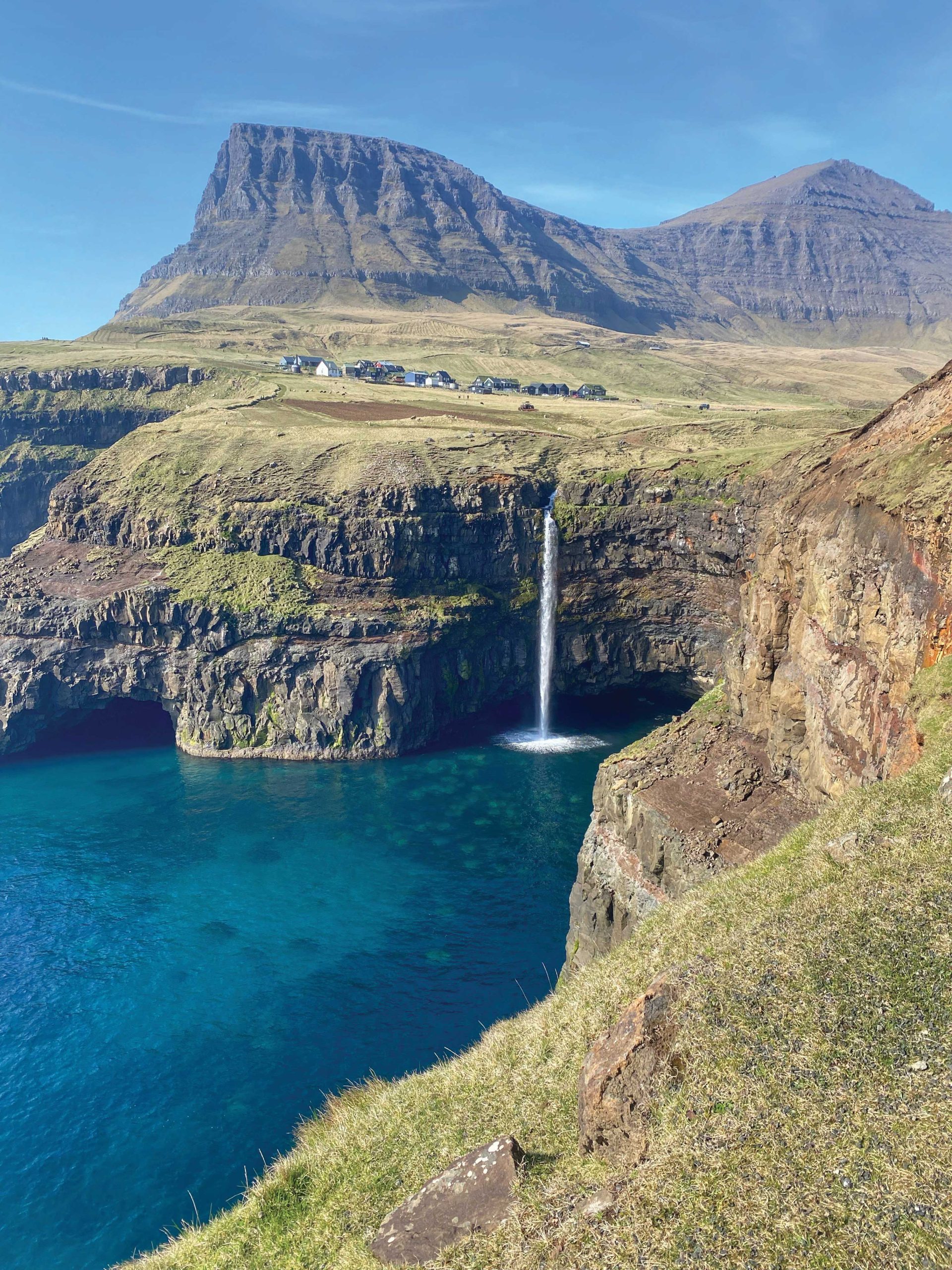 Mulafossur Waterfall on Vagar island. Mulafossur Waterfall on Vagar island.