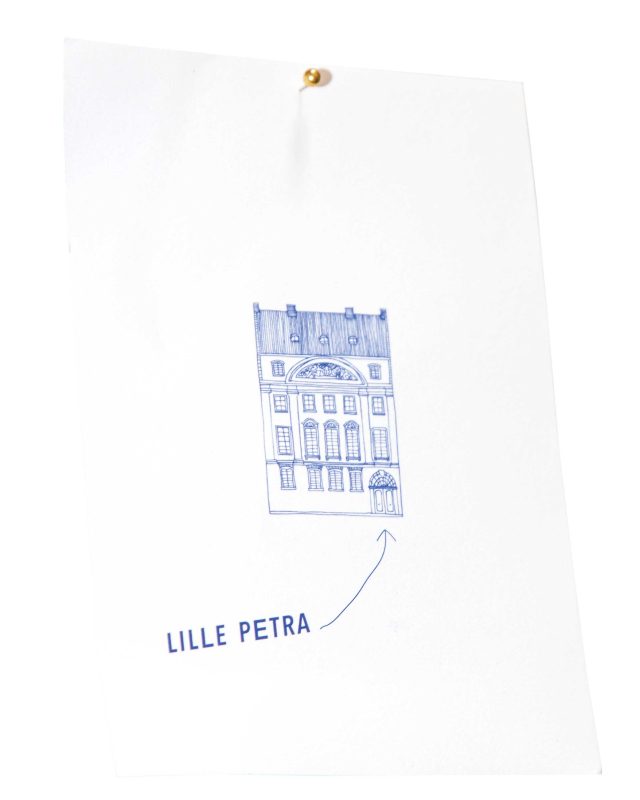 The blue and white design for Huls’ photography exhibition has become her “trademark.” It was inspired by a simple postcard from a cafe in Copenhagen, Lille Petra, but also calls back to her childhood spent in the seaside Mexican town of San Carlos.