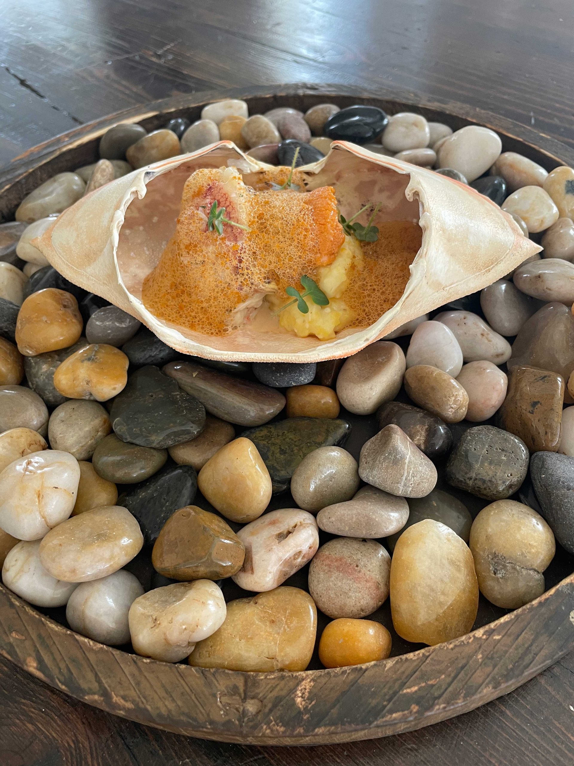 Antebellum yellow dent corn grits, blue crab, sea urchin and tarragon. Antebellum yellow dent corn grits, blue crab, sea urchin and tarragon.
