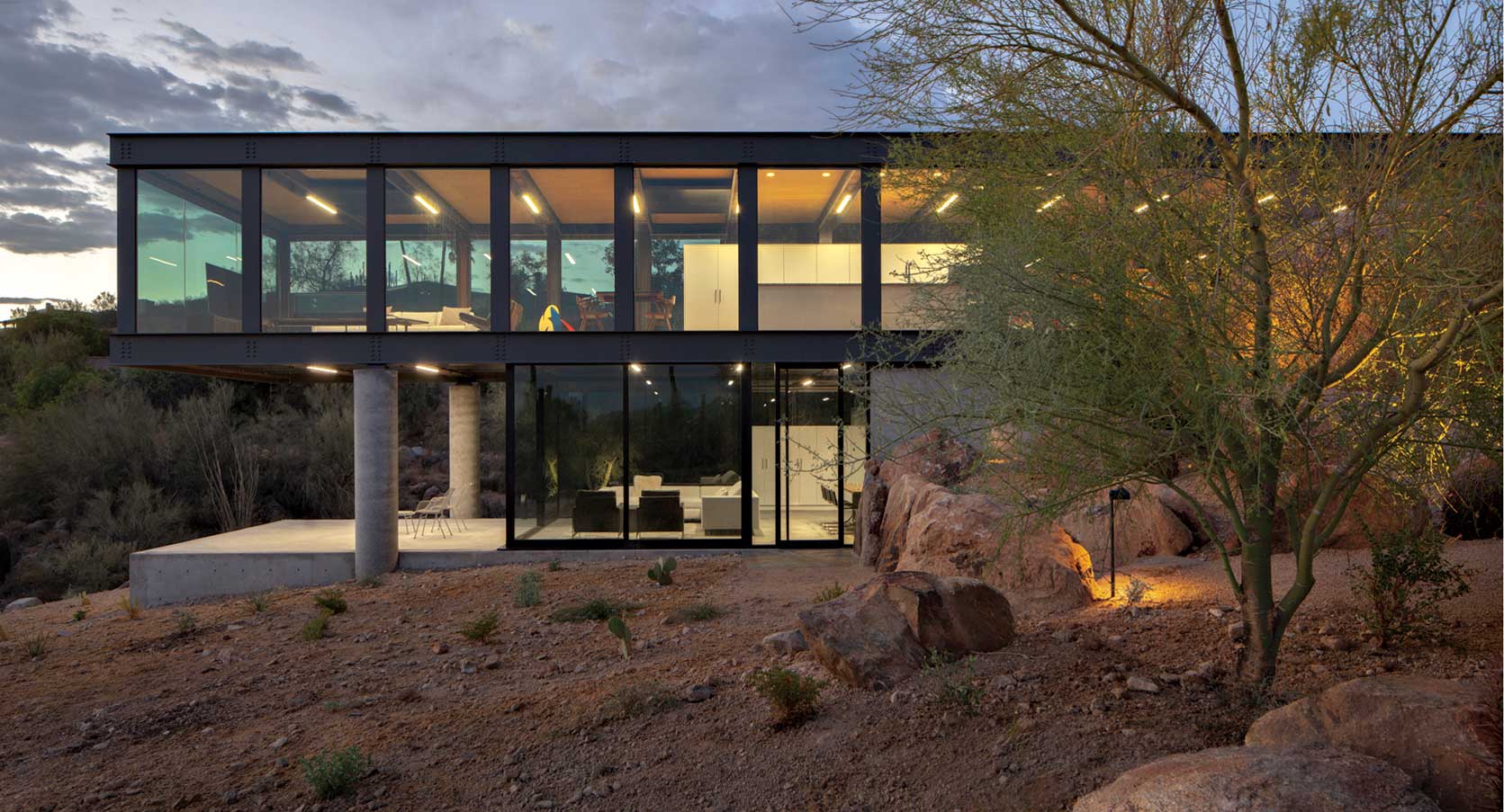 Photo by Bill Zimmerman. A modular prefabricated—meaning manufactured in an off-site factory—home by architects David Hovey Jr., AIA, and David Hovey Sr., FAIA, rests lightly on the land. The system used to build this dwelling is sustainable up to the LEED Platinum level and can be built quickly and efficiently in any location, climate or terrain.