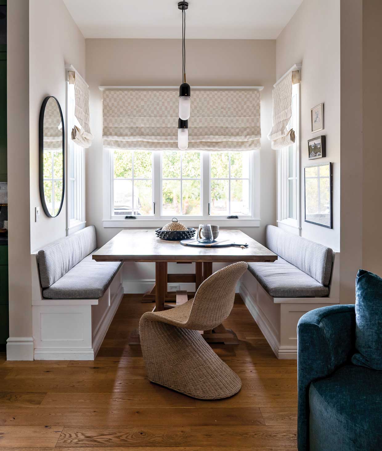 New cushions, new lighting and a curvaceous chair add interest to the breakfast nook. New cushions, new lighting and a curvaceous chair add interest to the breakfast nook.