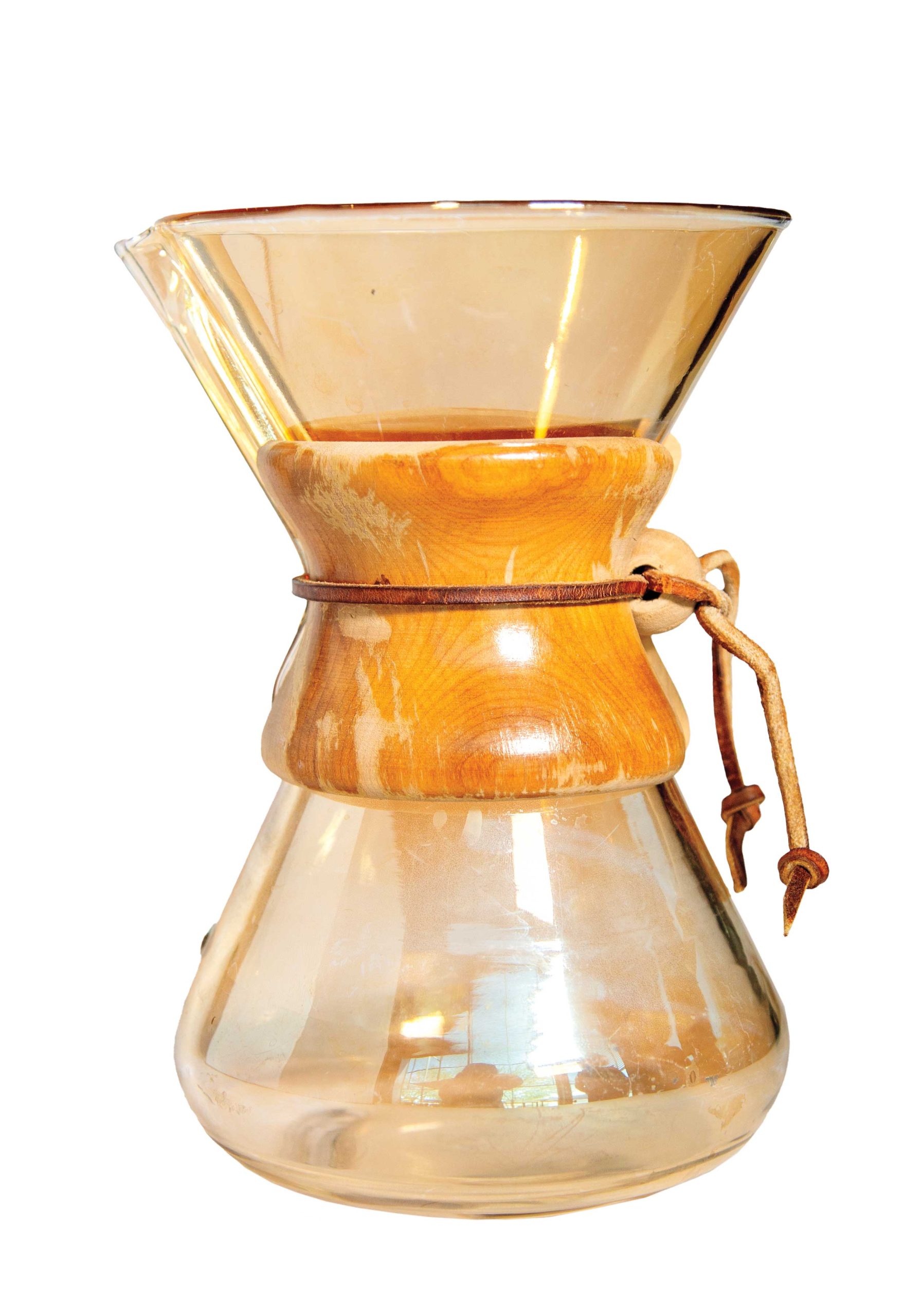 Robertson says no brewer unites functionality and design like Chemex. “The one I have is an older model from the ’50s, I believe,” he says. “If you’re ever lucky enough to find a vintage Chemex at an estate sale, be sure to snag it!” Robertson says no brewer unites functionality and design like Chemex. “The one I have is an older model from the ’50s, I believe,” he says. “If you’re ever lucky enough to find a vintage Chemex at an estate sale, be sure to snag it!”