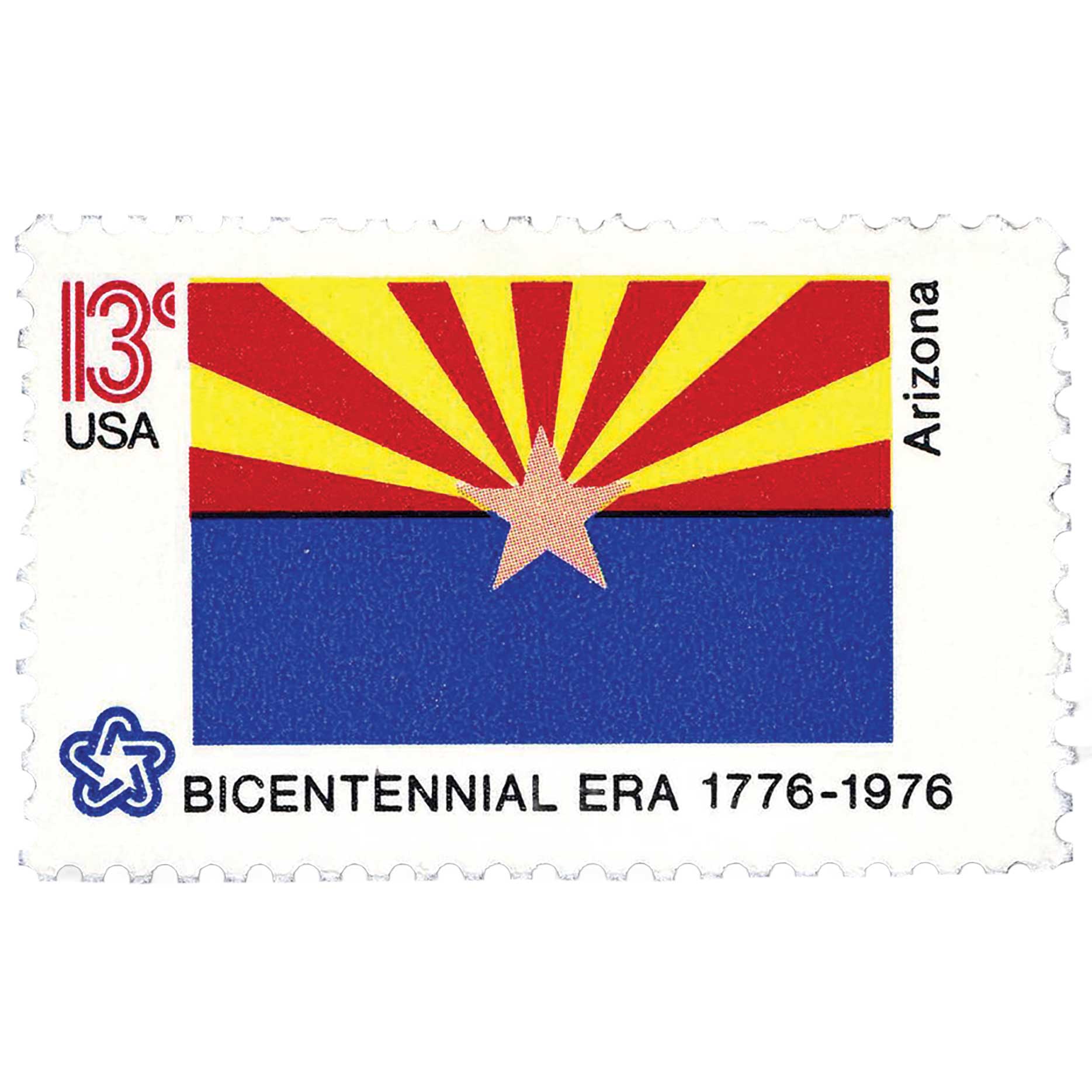Patriotic Delivery Letter-writing was still a thing in 1976. What better way to correspond than with a Bicentennial stamp featuring the bold sunburst of the Arizona flag? And how quaint – they weren’t self-adhesive; you had to lick the back to affix them to the envelope. Patriotic Delivery Letter-writing was still a thing in 1976. What better way to correspond than with a Bicentennial stamp featuring the bold sunburst of the Arizona flag? And how quaint – they weren’t self-adhesive; you had to lick the back to affix them to the envelope.