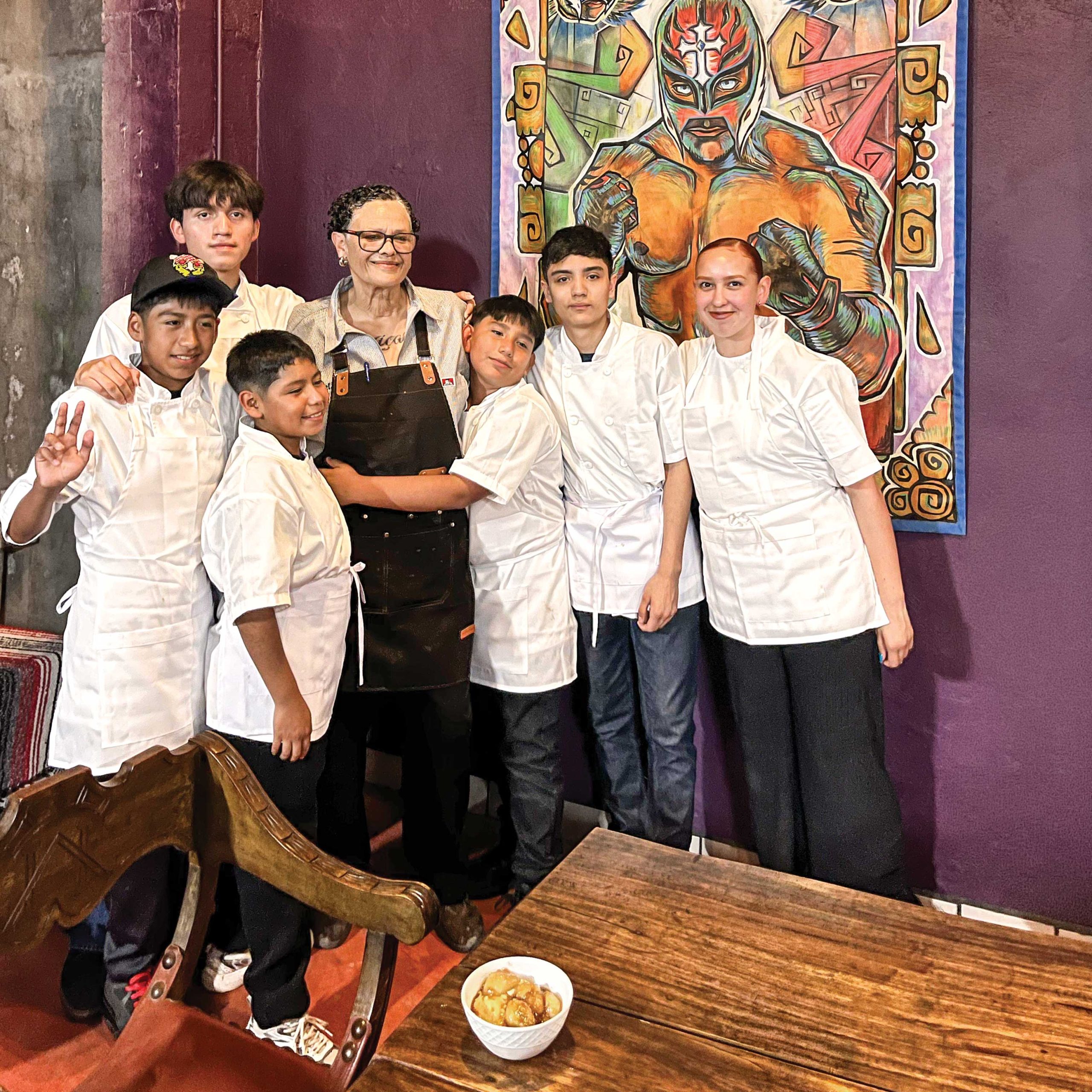 Esparza with her students;